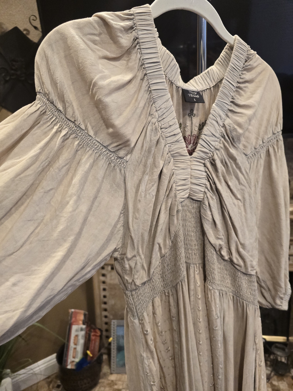 Young Threads Ruffled Dress in Light Taupe, NWOT, 100% Viscose - Picture 7 of 7
